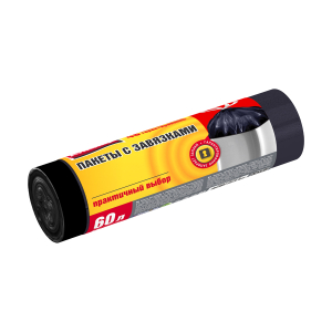 Пакеты для мусора с завязками Эконом, ПНД, 60л, 10шт, рулон, черные*30 Avikomp 14 мкм