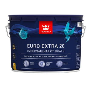 Краска Tikkurila EURO EXTRA 20 Акриловая Моющаяся Белая Полуматовый 9л (1)