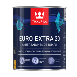 Краска Tikkurila EURO EXTRA 20 Акриловая Моющаяся Белая Полуматовая 0,9л (6)