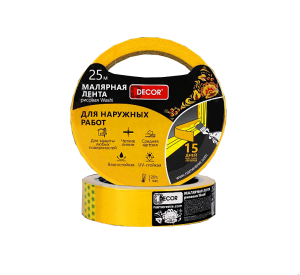 Малярная лента DЕCOR 38 мм х 25 м, оранж., для наруж. работ (1/63)