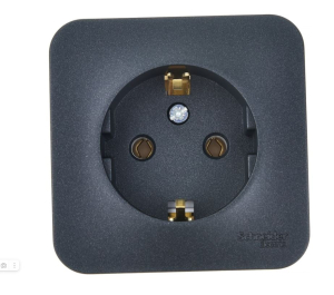 Антрацит розетка 1-м ОП Blanca 16А IP20 250В с заземлением с изолир. пластиной SE BLNRA0 (12)