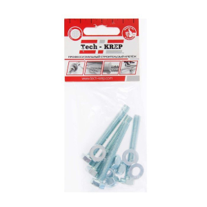 Болт DIN933 с шестигранной головкой оцинк.  М8х 60 + гайка + шайба (4 шт) - пакет/10