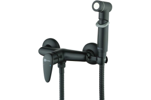 Смеситель "PRAMEN" настенный с гигиеническим душем, черный(_6_)