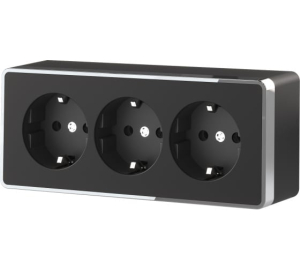 Розетка Черный/хром Открытой установки 3-х мест с заземлением и шторками Gallant W5073135 (5)