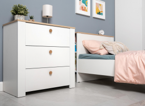 Комод Джастин 16.228.03 (Белый PE шагрень, Дуб Белый exclusive OW D4430)