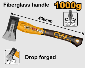 Топор 1000гр кованый фиберглассовой ручкой INGCO HAX0811000(6)