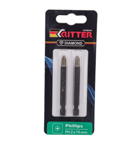 Бита Ritter Diamond PH 2x70 мм магнитная (алмазное покрытие, сталь S2) (2 шт. в блистерной упаковке)