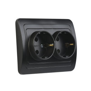 Розетка Черная 2-местная с заземлением CП10А SmartBuy "Марс" (10)