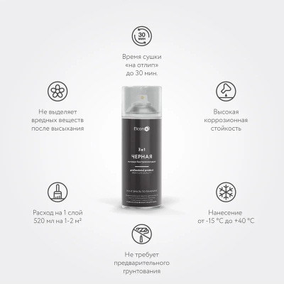 Грунт-эмаль по ржавчине Elcon 3 в 1 матовая черная 520 мл аэрозоль (12) купить в интернет магазине Вегос-М в Кяхте